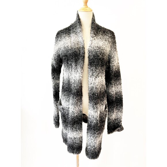 Rachel Zoe Black Grey Sweater Duster Small Ombre Alpaca Wool Teddy - Picture 3 of 8